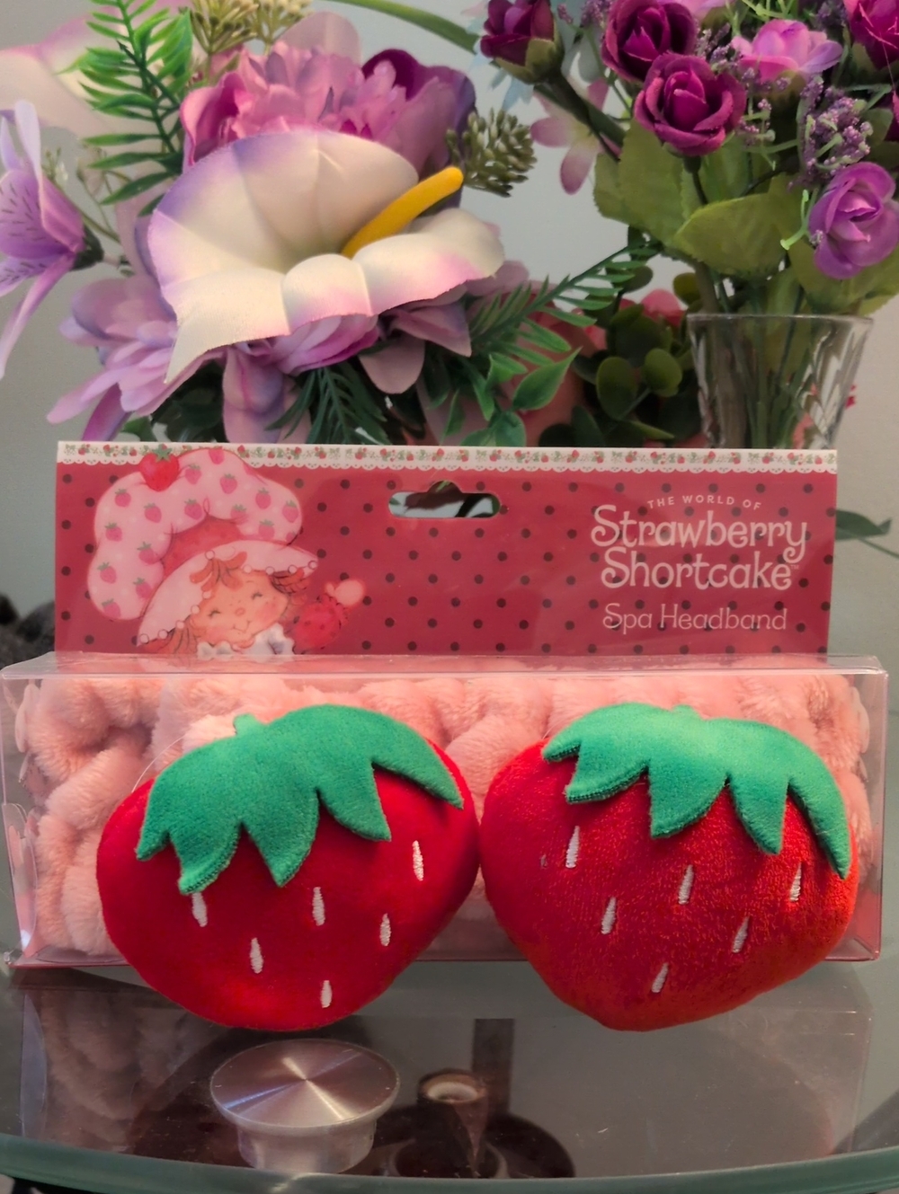 Strawberry Shortcake Spa Headband - Pink with Red & Green Strawberries